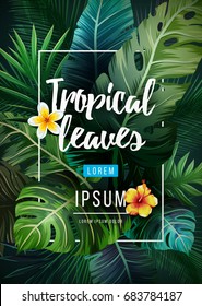 Bright tropical background with jungle plants. Exotic pattern with palm leaves. Vector illustration