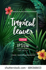 Bright tropical background with jungle plants. Exotic pattern with palm leaves. Vector illustration
