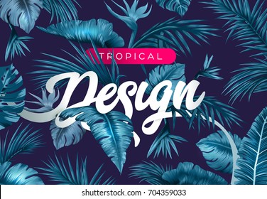 Bright tropical background with jungle plants. Exotic pattern with tropical leaves. Vector illustration