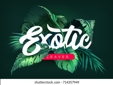 Bright tropical background with jungle plants. Exotic pattern with tropical leaves. Vector illustration