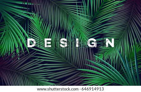 Bright tropical background with jungle plants. Vector exotic pattern with palm leaves.