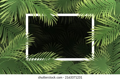 Bright tropical background with palm leaf. jungle plant vector 