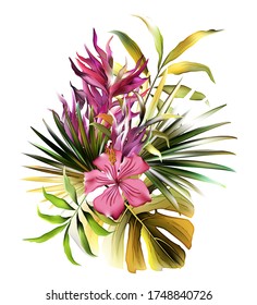 Bright tropical backgrounds with jungle plants. Exotic patterns with tropical leaves.