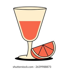 Bright tropical cocktail glass with citrus slice. Retro design perfect for summer themes, bar menus, party posters and vintage style decor. Flat vector illustration on white background