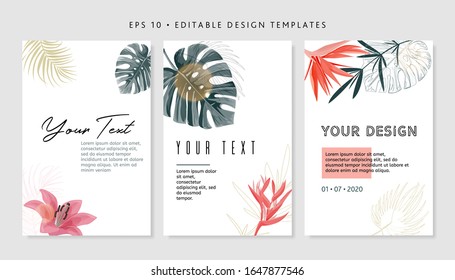 Plantilla de diseño tropical brillante. Área de texto con hojas de monstera rosadas y bengalas.
