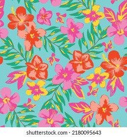 bright tropical floral seamless print