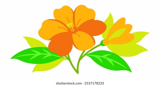 Bright tropical flowers isolated on white background. Botanical painting, watercolor illustrations yellow flowers branch
