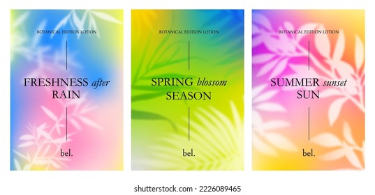 Bright Tropical Gradient Backgrounds Set  Vector Neon Colored Posters  Abstract Bg and Tropical Elements Overlay  Blurred Monstera   Tropic Tree Leaves Design for Posters  Banners   Packaging 