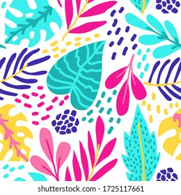 Bright tropical leaves. Seamless pattern with floral elements. textile collection.  