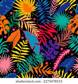 Bright tropical leaves seamless pattern. Cool floral exotic plant in simple modern flat style