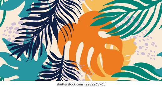 bright tropical leaves, vector seamless pattern