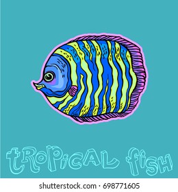 Bright tropical sea fish - vector hand drawing isolated linear illustration in sketch style