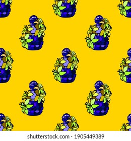 Patrón tropical brillante sin costuras con botellas de perfume. Textura sin fin para el diseño de moda. Ilustración vectorial.