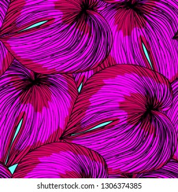 Bright tropical seamless pattern with exotic leaves.