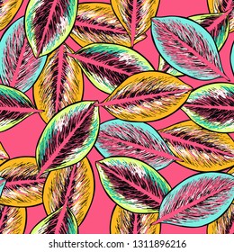 Color tropical brillante sin costuras con hojas exóticas.