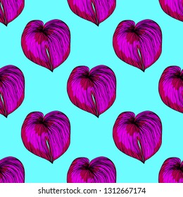 Bright tropical seamless pattern with exotic leaves.