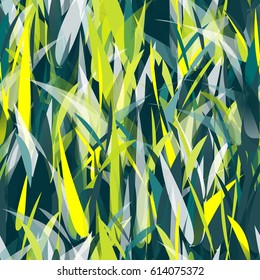 Bright tropical seamless pattern with grass in various green and yellow color tints.