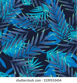Bright tropical seamless pattern with jungle plants. Exotic background with tropical leaves. Vector