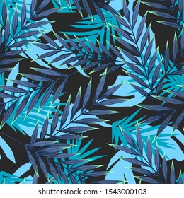 Bright tropical seamless pattern with jungle plants. Exotic background with tropical leaves. Vector