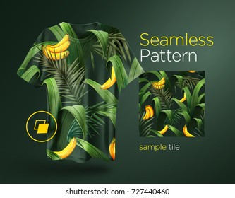 Bright tropical seamless pattern with jungle plants. Exotic background with palm leaves. Vector illustration