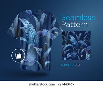Bright tropical seamless pattern with jungle plants. Exotic background with palm leaves. Vector illustration