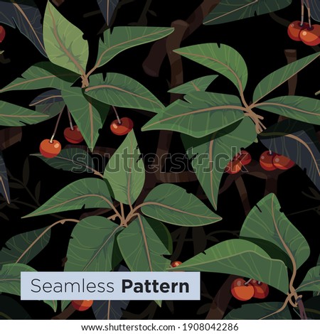 Bright tropical seamless pattern with jungle plants. Exotic background with palm leaves. Vector