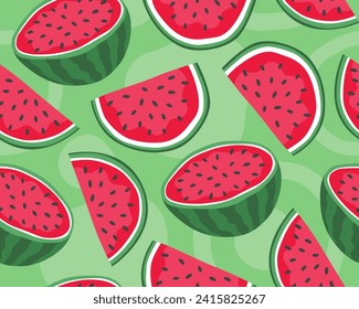 Helles tropisches nahtloses Muster. Wassermelonen auf hellgrünem Hintergrund. 