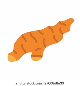 Bright turmeric root in flat minimalist style, perfect for health product illustration, food design, and herbal branding.