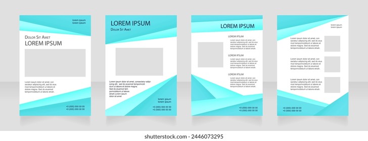 Bright turquoise blank brochure layout design. Real estate info. Vertical poster template set with empty copy space for text. Premade corporate reports collection. Editable flyer paper pages
