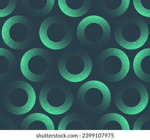Bright Turquoise Cool Circles Seamless Pattern Trend Vector Stipple Abstract Background. Endless Design Abstraction For Textile Print Repetitive Dot Work Wallpaper. Half Tone Vibrant Art Illustration