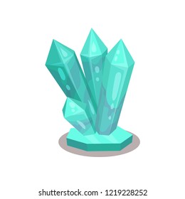 Bright turquoise crystals. Tool for divination. Item for fortune-telling. Flat vector element for poster or banner
