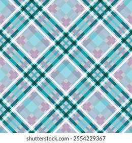 Bright turquoise and grey diagonal check. Seamless mosaic geometric background, vector color stripes. Great for decorating fabrics, textiles, gift wrapping, printed matter, interiors, advertising.