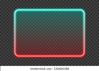 Bright turquoise with red neon frame with transparent tablet isolated on a transparent background.