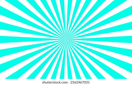 Bright turquoise and white radial sunburst background with converging lines, creating a vibrant and dynamic visual effect.
