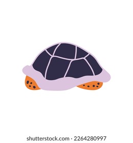 Bright turtle that hid its head in its shell. Underwater world. Doodle vector illustration. Isolated on a white background. Retro stylization.