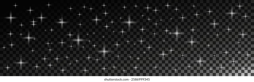Bright Twinkling Stars on Transparent Background for Design Effects and Decoration. Twinkling stars scattered on a transparent background, perfect for design projects, creating magical effects, or enh