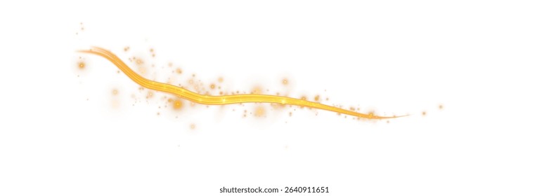 Bright Twisted Light Stream with Shiny Gold Particles and Transparent Background for Motion or Spell Effect