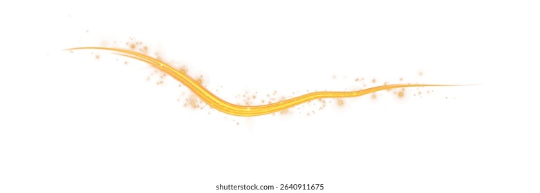 Bright Twisted Light Stream with Shiny Gold Particles and Transparent Background for Motion or Spell Effect