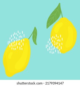Bright two lemons  on blue background