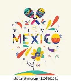 Bright typographic "Viva Mexico" and colorful illustrations in vector format.