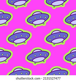 Bright UFO pattern in cartoon style for print and decoration. Vector illustration.