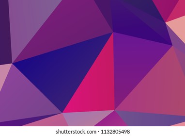 Bright ultraviolet geometric background with triangles of different shapes and scales. Triangulation pattern. Low polygon. Vector illustration. Rectangular, horizontal