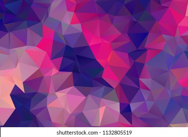 Bright ultraviolet geometric background with triangles of different shapes and scales. Triangulation pattern. Low polygon. Vector illustration. Rectangular, horizontal