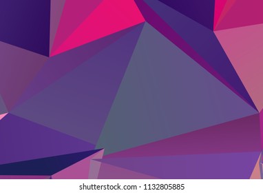 Bright ultraviolet geometric background with triangles of different shapes and scales. Triangulation pattern. Low polygon. Vector illustration. Rectangular, horizontal