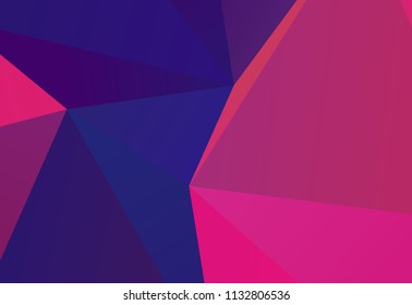 Bright ultraviolet geometric background with triangles of different shapes and scales. Triangulation pattern. Low polygon. Vector illustration. Rectangular, horizontal