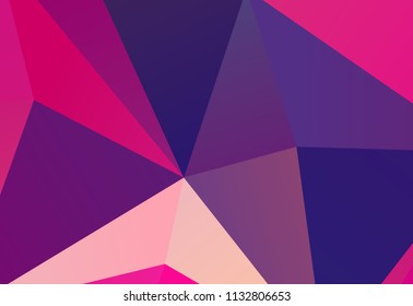 Bright ultraviolet geometric background with triangles of different shapes and scales. Triangulation pattern. Low polygon. Vector illustration. Rectangular, horizontal