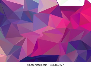 Bright ultraviolet geometric background with triangles of different shapes and scales. Triangulation pattern. Low polygon. Vector illustration. Rectangular, horizontal