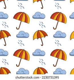 Bright umbrella on  a rainy day. Vector seamless pattern