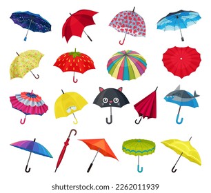 Bright Umbrella Open and Close as Accessory for Rainy Weather Big Vector Set