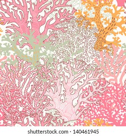 Bright Underwater Seamless Pattern With Beautiful Corals.